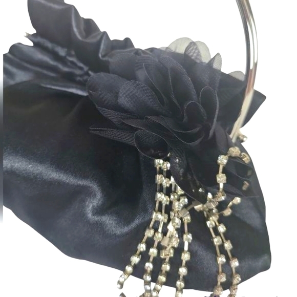BLACK Sateen Pouf Evening Bag - Picture 5 of 7